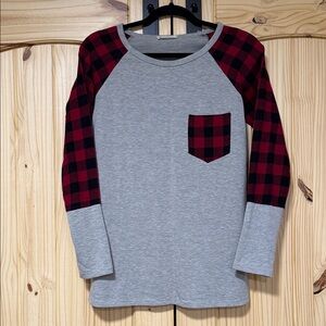 Gray and Red Plaid Long Sleeve Shirt